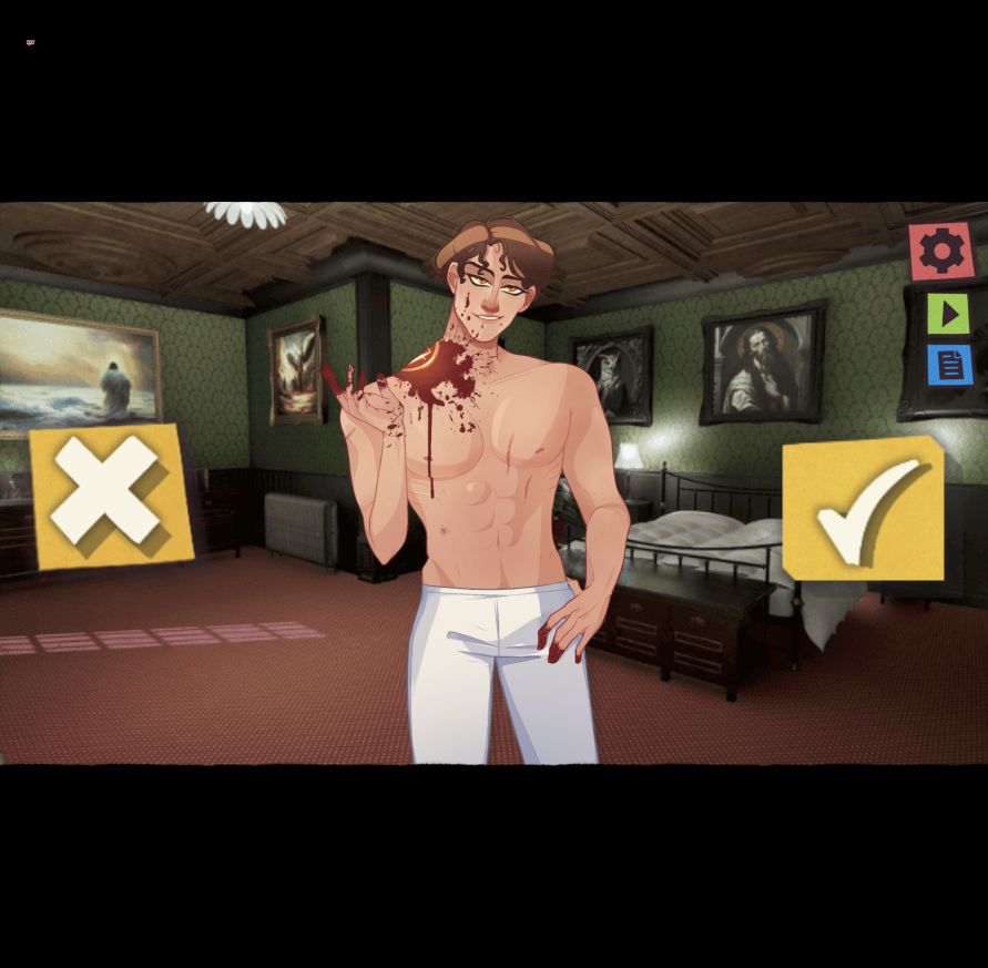 The final red-flag response screen with the X at left and check at right