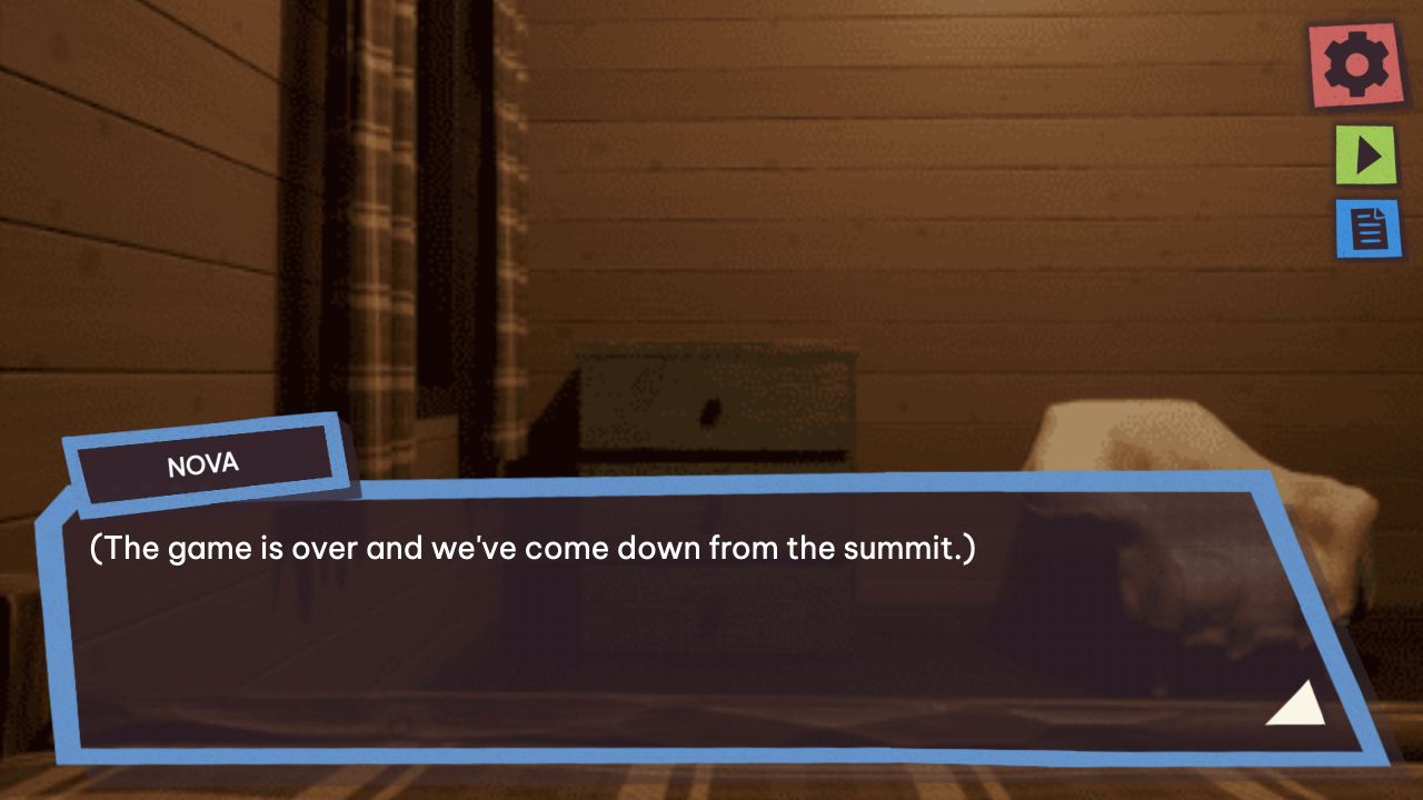 Cabin dialogue confirming the game is over after the three-click test