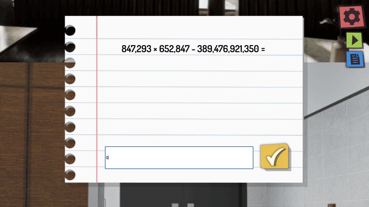 Third placement-test question with 0 typed beside the yellow check