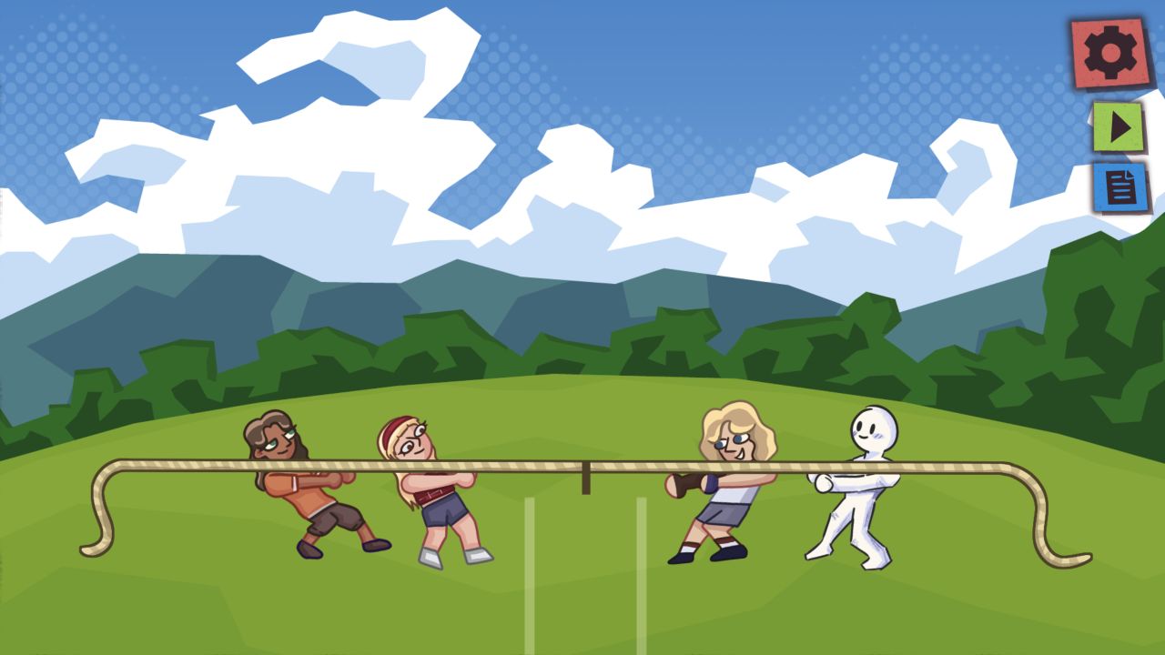 Abel tug-of-war with the white player character at right and Fast Mode off